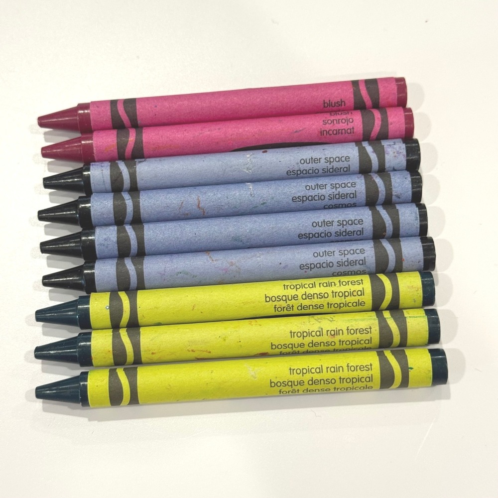 Crayola Crayon Lot of 9 Blush Outer Space Tropical Rain Forest Trilingual Labels